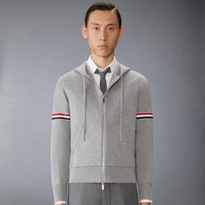 Thom Browne Gray Cardigan with Striped Detail